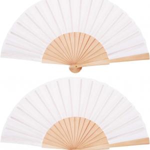 Wholesale Customized Wooden Fabric Portable Folding Wood Hand Fan For Business Gift